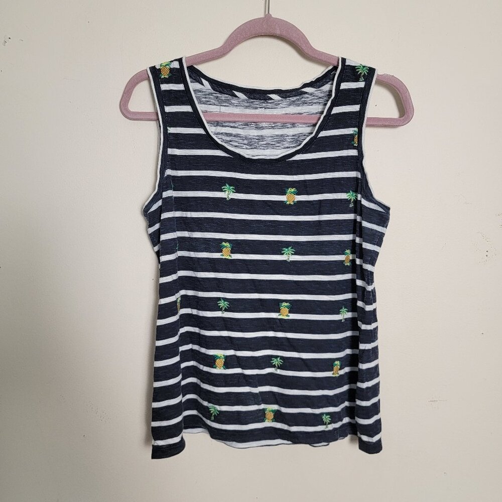 Talbots 100% Cotton Striped Pineapple Print Tank Top Size Small